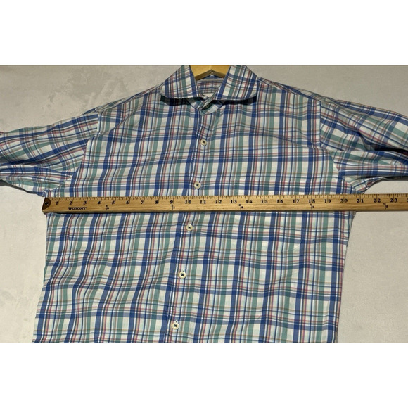 Peter Millar Button Up Collared Shirt Mens Small Plaid Cotton Spread Lightweight - Picture 8 of 12